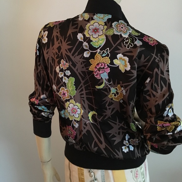 Spenser Jeremy Floral silk print bomber jacket long sleeved  zip up - Picture 5 of 6